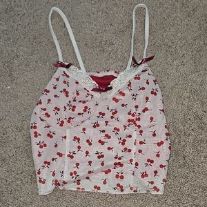 ROMWE White and Red Cherry with Bows Crop Tank Top